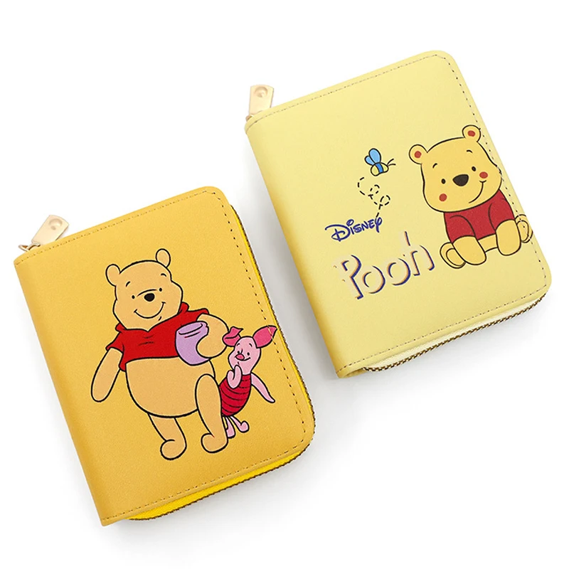 Disney Pooh Bear Wallet for Women Cartoon Winnie the Pooh Unisex Leather Short Wallet Cute Small Purse Bank Card Bag Girls Gift