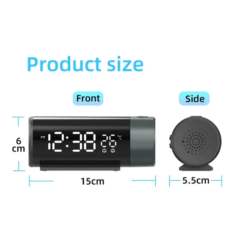 

Digital Alarm Clock with Rotatable LED Display 4-Level Brightness Dimmer Bedroom Projection Clear Time Show Wake-Up Feature