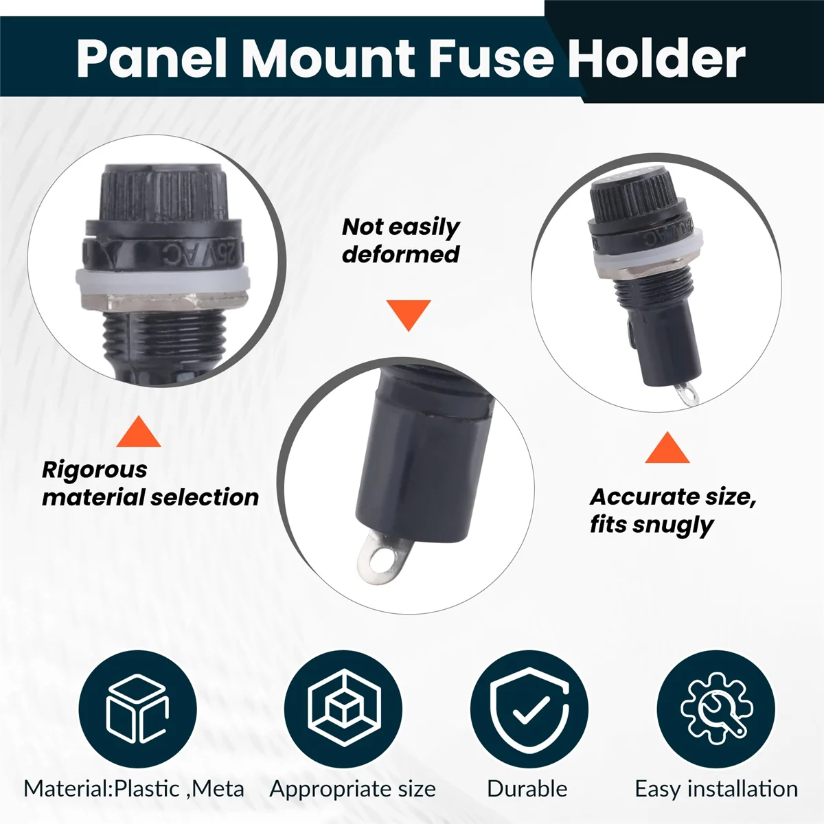 SLQZT 10 pezzi 10A AC 250 V 5 mm x 20 mm presa portafusibili in plastica montata su pannello