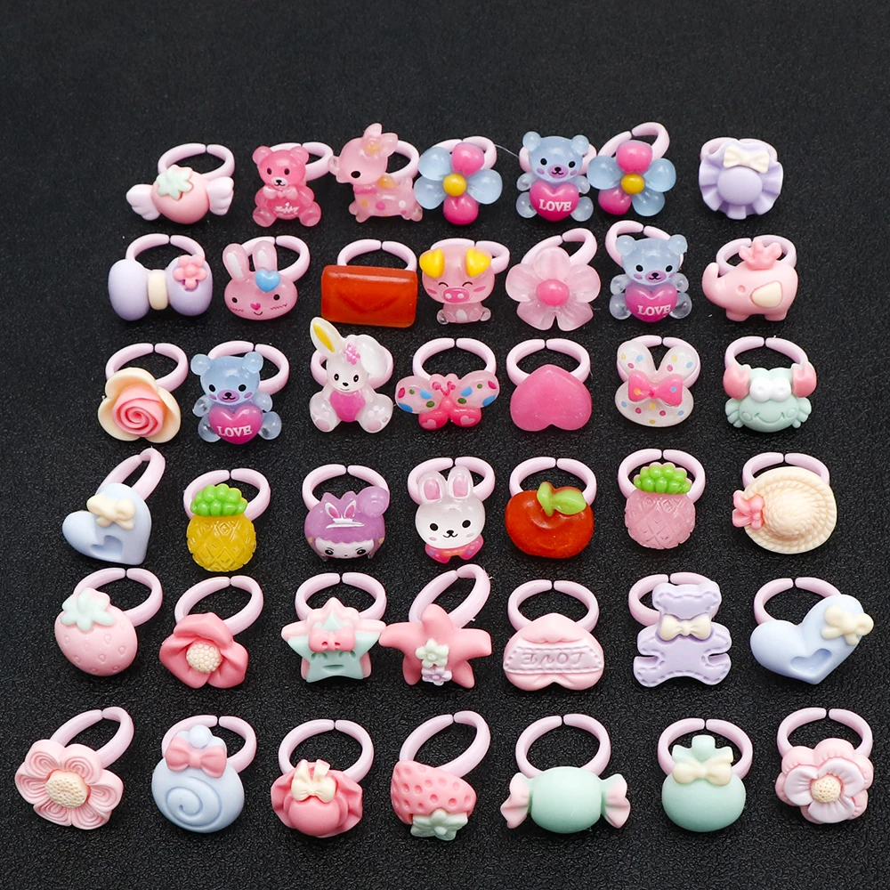 Children's Jewelry Ring Set 10/20 Cute Flower and Animal Style Colorful Princess Ring, Suitable for Girls' Fashion Access