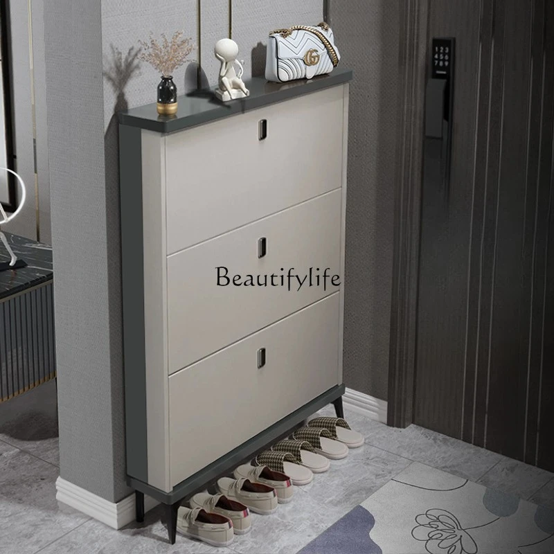 

Solid wood shoe cabinet ultra-thin tipping bucket shoe rack at the door of the home