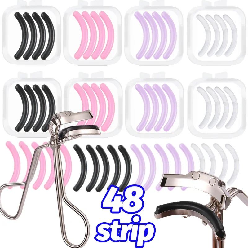 4-48Strips Elastic Rubber Eyelash Curler Replacement Pads Black Antibacterial Curling Mats Replace The Rubber Strip Makeup Tools