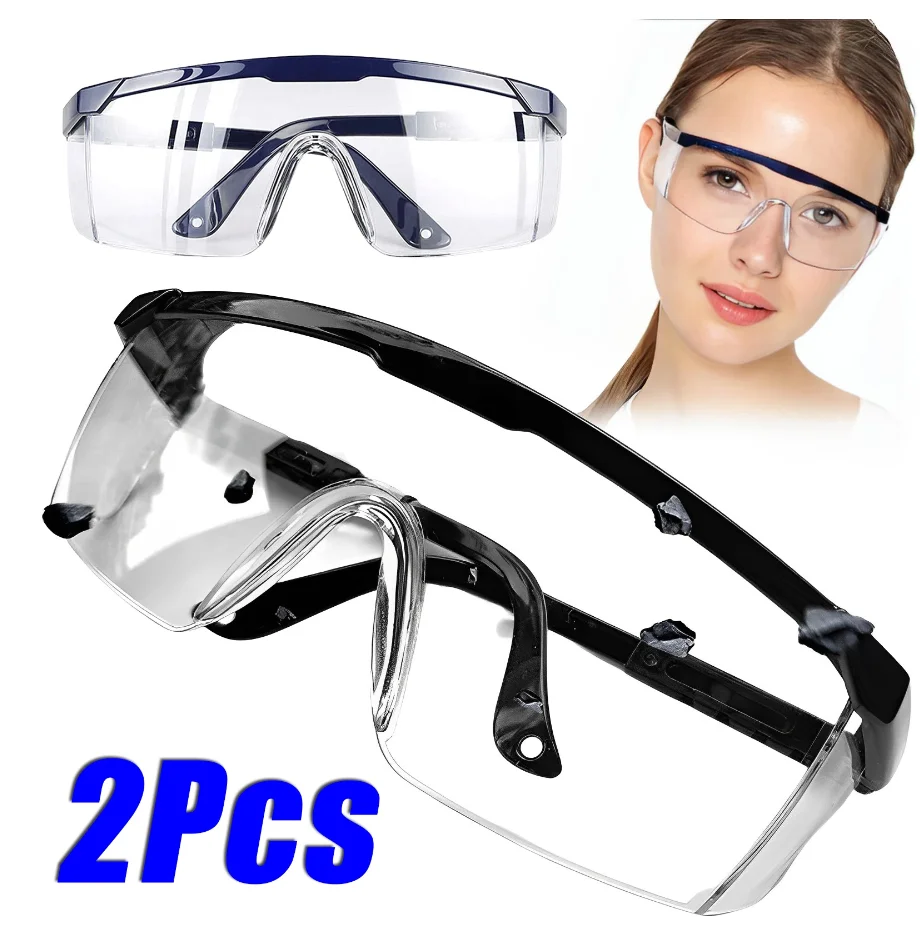 2Pairs Goggles Of Anti-Splash  Windproof And Dustproof Laboratory Industrial Riding Safety Goggles Men's And Women's Glasses