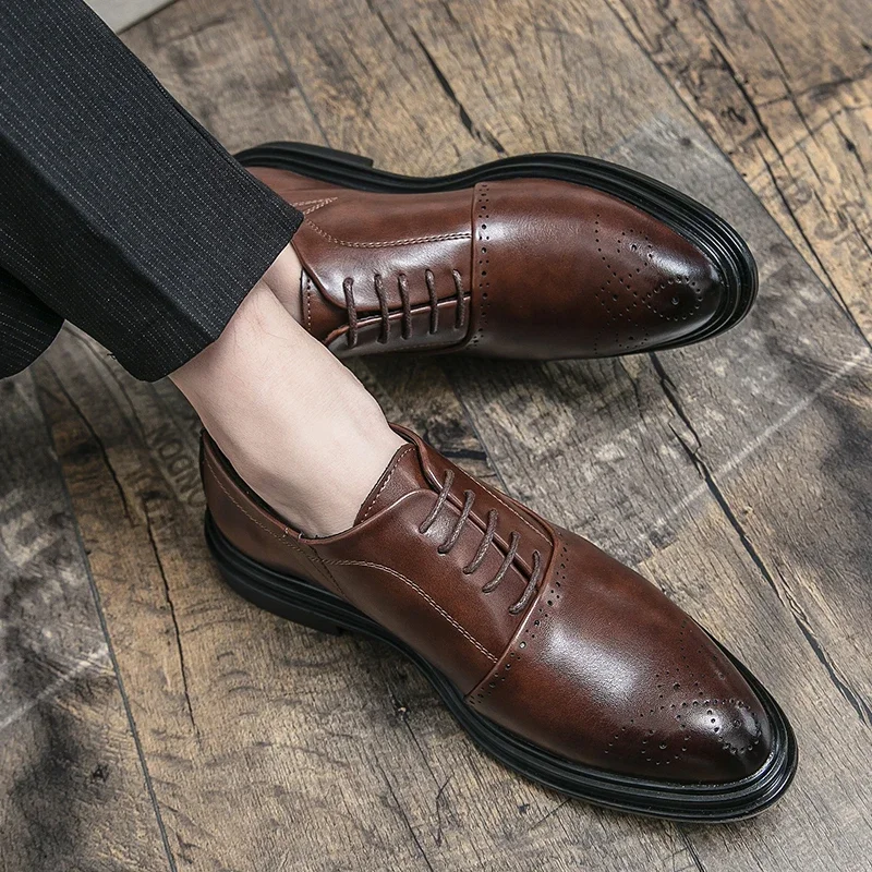 Luxury  Leather Men's Business Formal Shoes Lace-up Non-slip Boy Loafers Shoes for Men Casual Sewn Driving Shoes Free Shipping