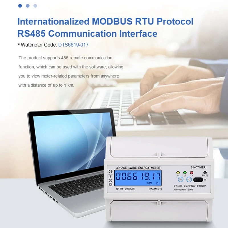 1 Piece Din Rail Electric Three Phase Energy Meter RS485 Kwh Consumption Power Voltage Current Wattmeter (A)