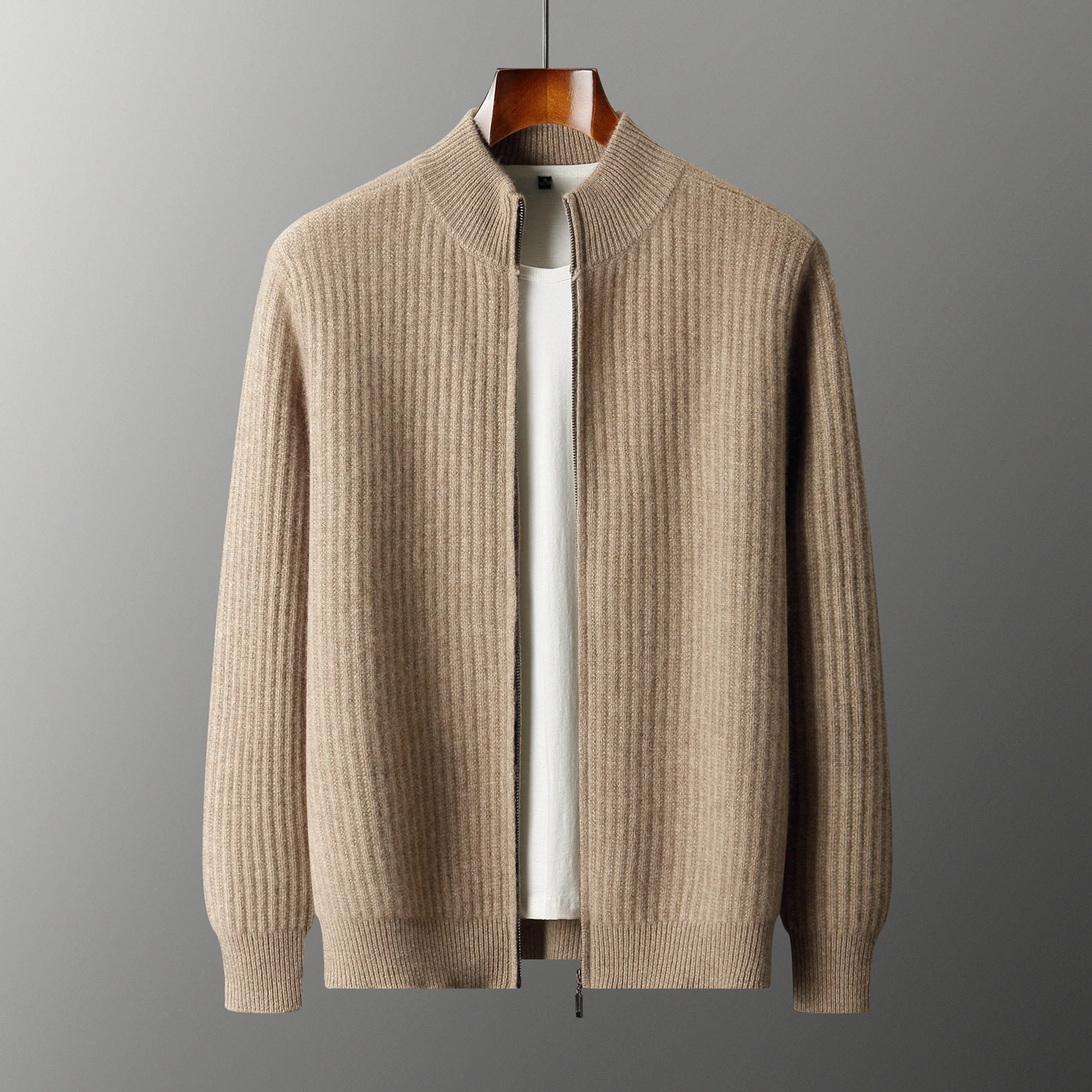 New Product Launch: Men's 100% Cashmere Knitted Sweater Casual Semi High Neck Zipper Cardigan Autumn and Winter Warm Jacket Tops