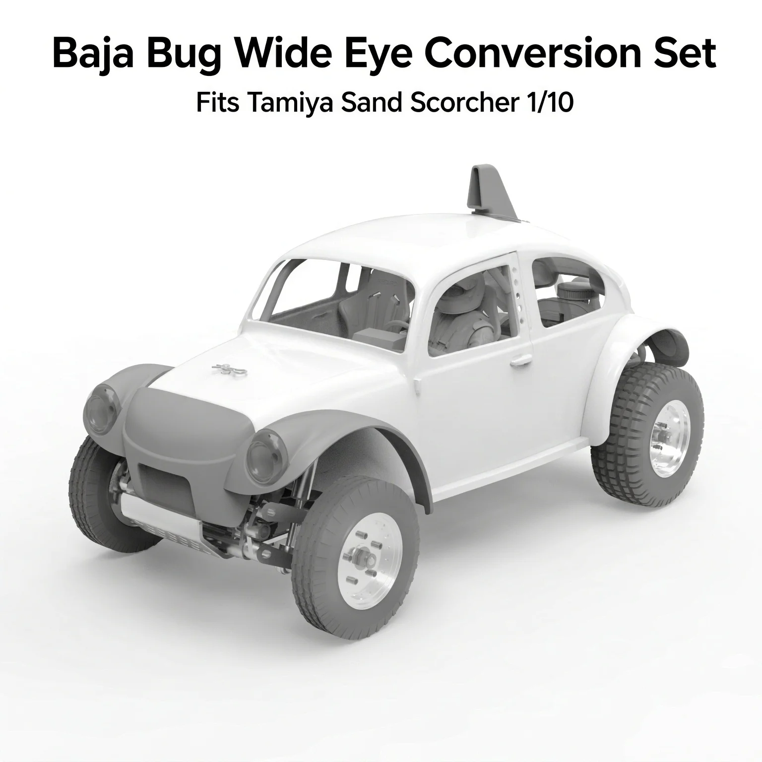 Fits Tamiya Sand Scorcher 1/10 Baja Bug Wide Eye Conversion Set Wide-Eye Front Nose Roof Scoop Driver Interior Flat Four Engine