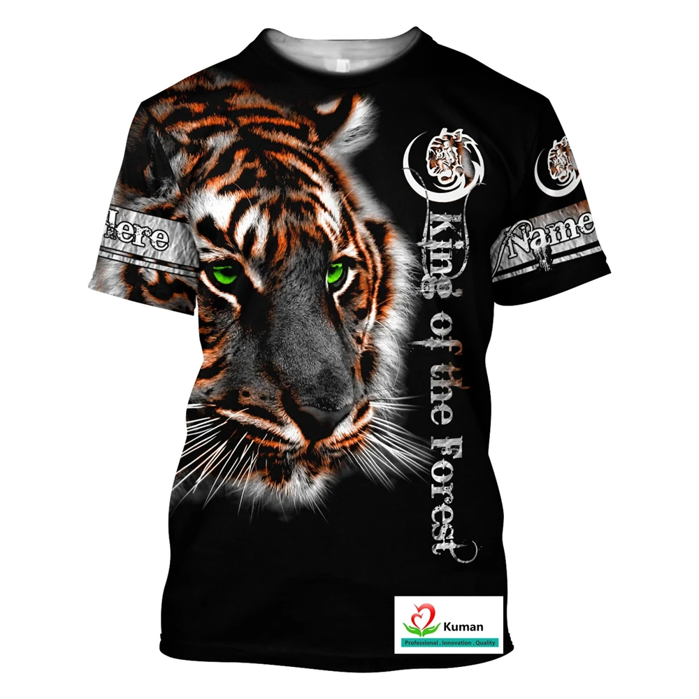 Tiger pattern 3D printing summer men's and women's round neck T-shirt casual short sleeved street wear oversized top popular uni