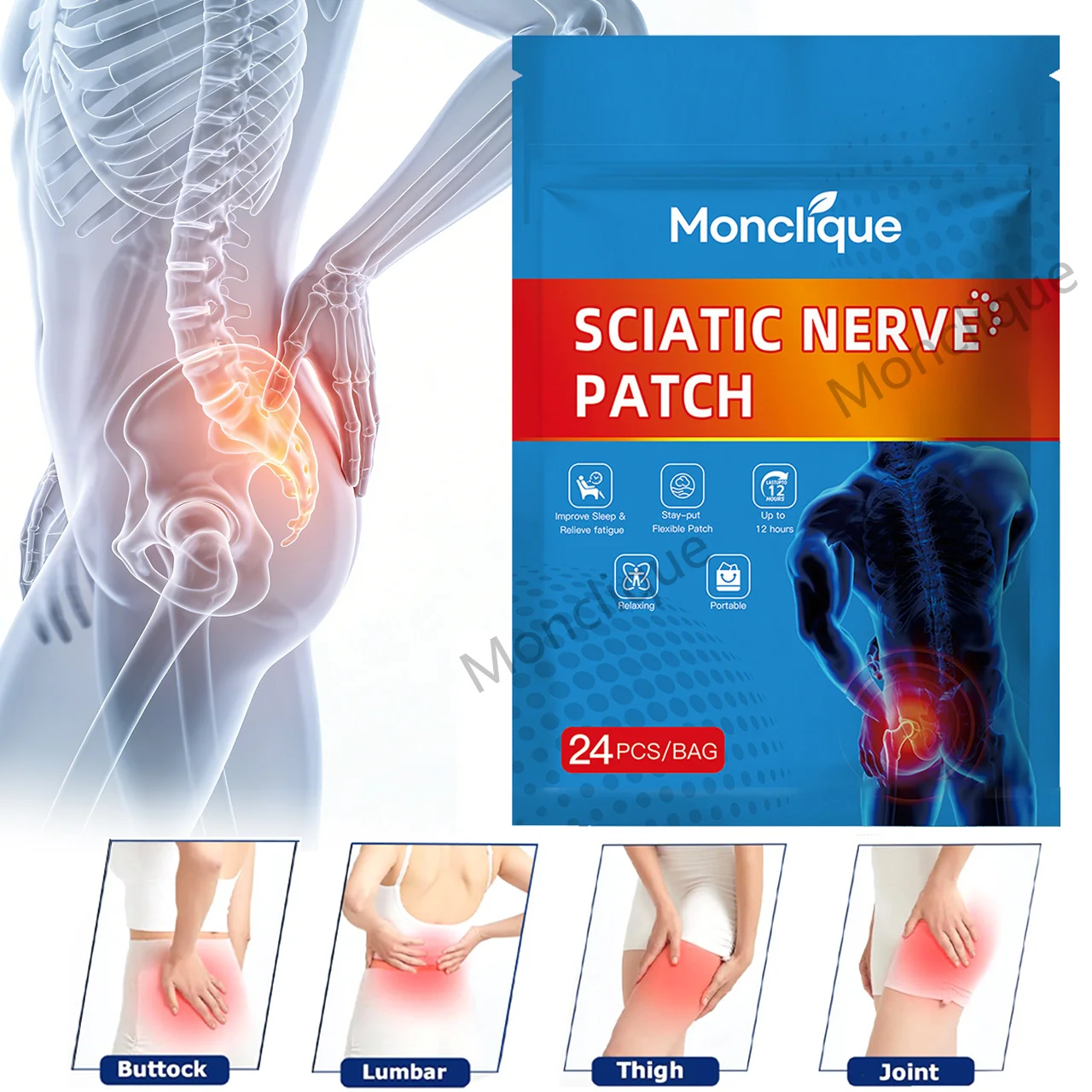 

24PCS Hip Sciatic Nerve Massage Patch Buttocks Acupuncture Soothing Paste Piriformis Breathable Bandage Relax Muscles Aid Patch