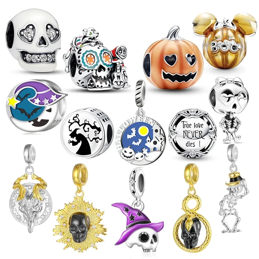 Abalorio de calabaza con brillo nocturno, calavera, vampiro, bruja, fantasma, serie de Halloween, compatible con pulsera Original Pan, joyería navideña, cuentas divertidas DIY