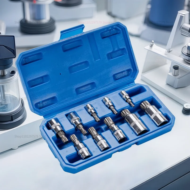 Conjunto premium de alta qualidade de 10 soquetes de broca estriada quadrada tripla de aço de liga - tamanhos de acionamento M4 - M18, 1/4", 3/8", 1/2"