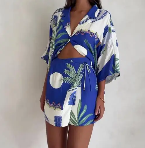 قميص غير رسمي على الموضة للسيدات لصيف 2025 ، شورت عالي الحزام ، طقم تنورة ، ملابس نسائية #3