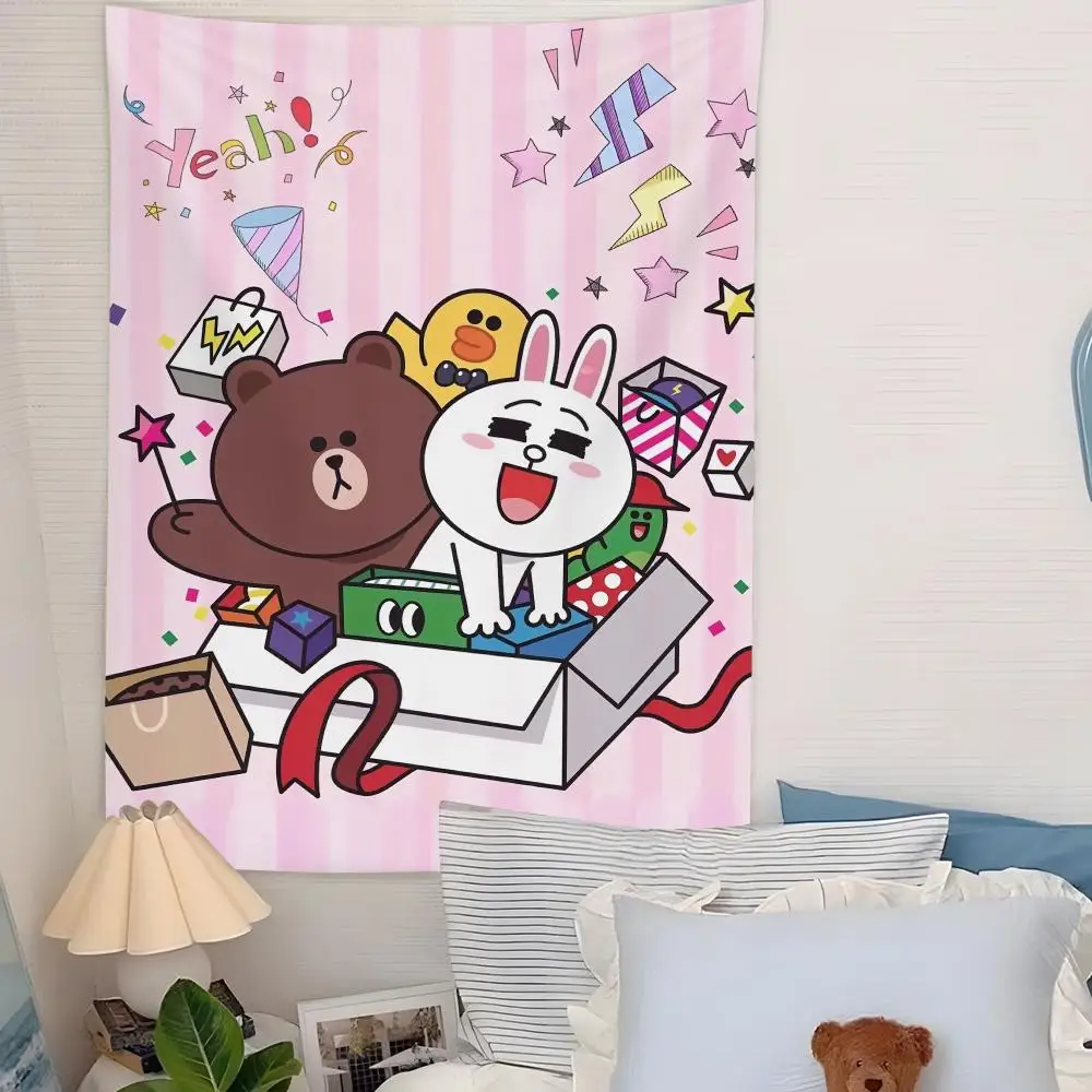 B-Brown Bear And C-Cony Tapestry Microfiber Background Art Decor For Bedroom Living Room Bar Garden Outdoor Festival Wall Decor