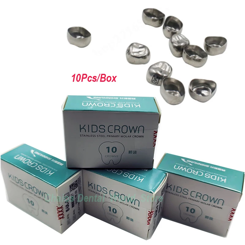 

Stainless Steel SHINHUNG Kids Temporary Crown Primary Molar Crown Temporary Teeth Crown Dental Kids Teeth Crown 10Pcs/Box