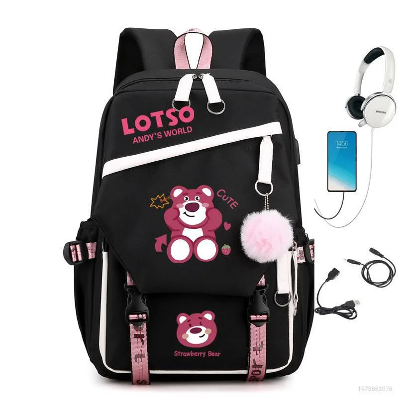 Lotso strawberry bear doll backpack large size waterproof breathable cartoon printing Lotso unisex fashion personality bag