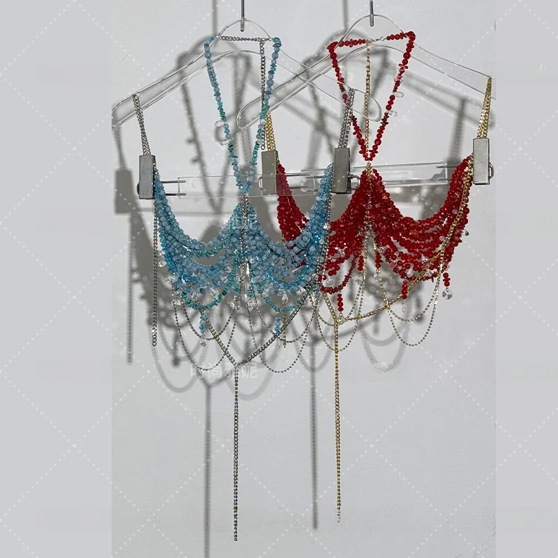 

Faionable Yanie Crossbody Beaded Bra Sexy Bal Vest Nelace Strapl Women's Outerwear Body Chain Underwear Top