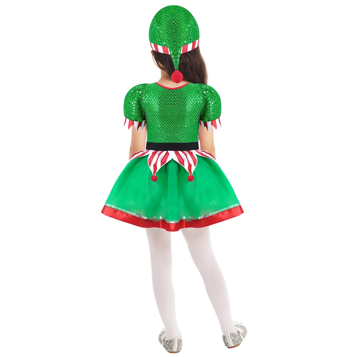 Fancy Meisje Groene Elf Jurk Kids Girls Kerst Halloween Feest Fee Prinses Cosplay Kostuum Pailletten Pompons Mesh Tutu Jurk