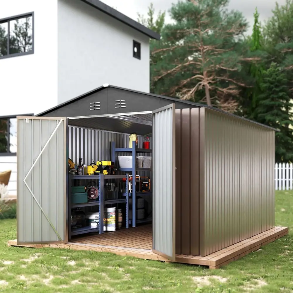 

Sturdy Metal Outdoor Shed - 8x12 Garden Storage with Lockable Door for Tools, Bikes, and Patio Accessories