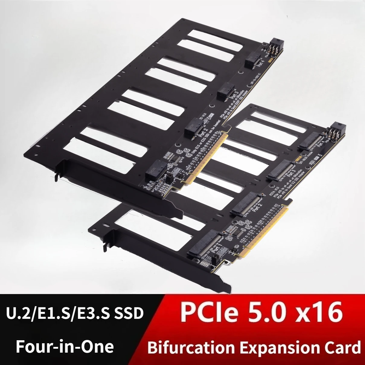 R37A R37D PCIe 5.0 x16 to 4-Port U.2 / E1.S/ E3.S (SFF-TA-1002) Hard Disk Split Transfer Expansion Card For 1 Drives 4 GPUs Card