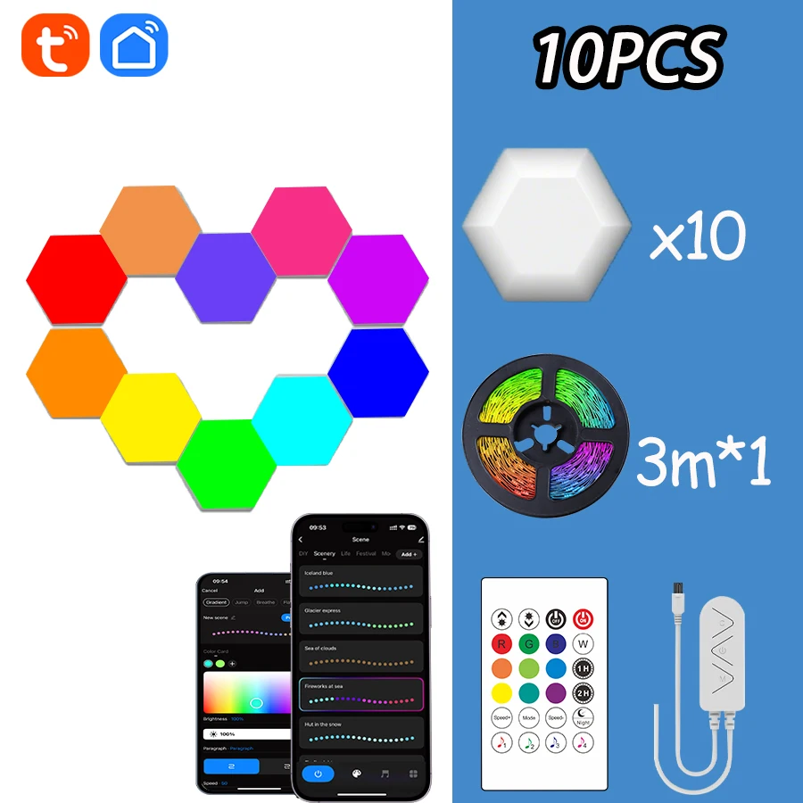 RGB Smart Hexagonal Wall Lamp Color changing Ambient Night Light DIY Shape Music Rhythm APP For Game Room Bedroom lights