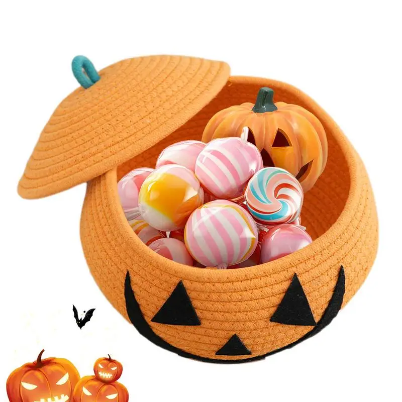 

Halloween Woven Pumpkin Basket Cotton Rope Pumpkin Woven Storage Bin Home Lid Design Desktop Organization Basket For Kids