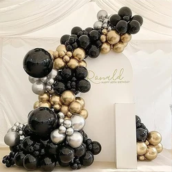 Metal Gold Silver Balloons Garland Black Latex Balloon Arch Kit Birthday Party Baby Shower Wedding Anniversary Decoration Globos