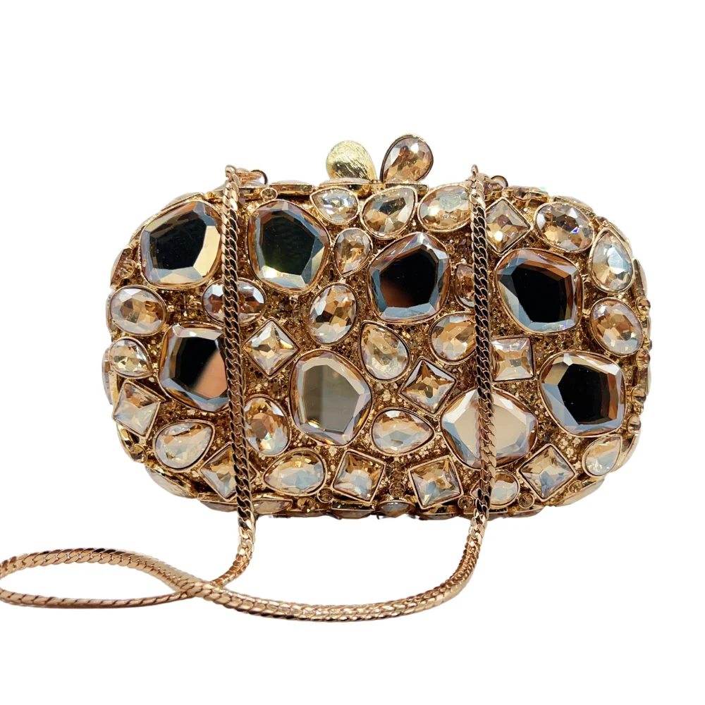 Large Irregular Glass Clutch, Artistic Asymmetric Evening Bag with Crystal Inlay. OEM Custom Designer Purse, Low MOQ Wholesale f
