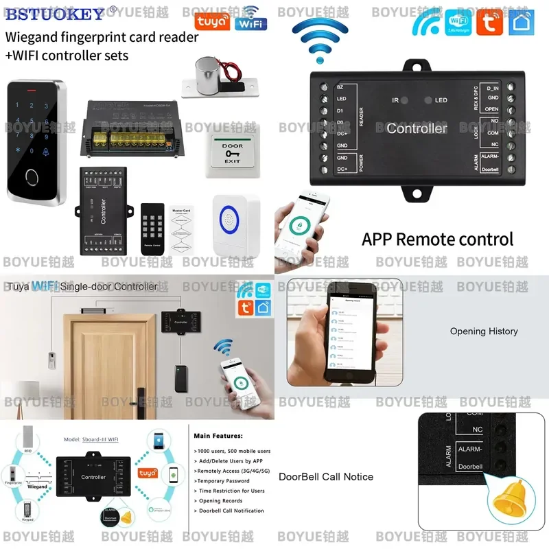 Tuya Smart Fingerprint Access Control System 4G 5G WiFi Door Lock Kit NFC Card Wiegand Output Biometric Entry Solution