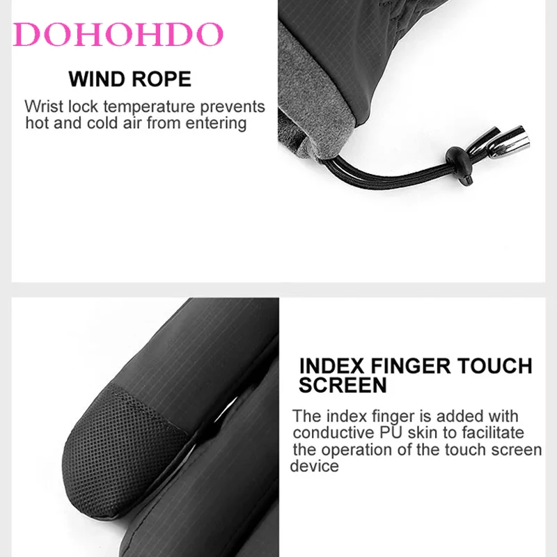 Męskie czarne rękawice zimowe do jazdy na nartach, na rower, wiatroodporne, wodoodporne, ocieplane aksamitem, motocyklowe rękawice skórzane Guantes Moto