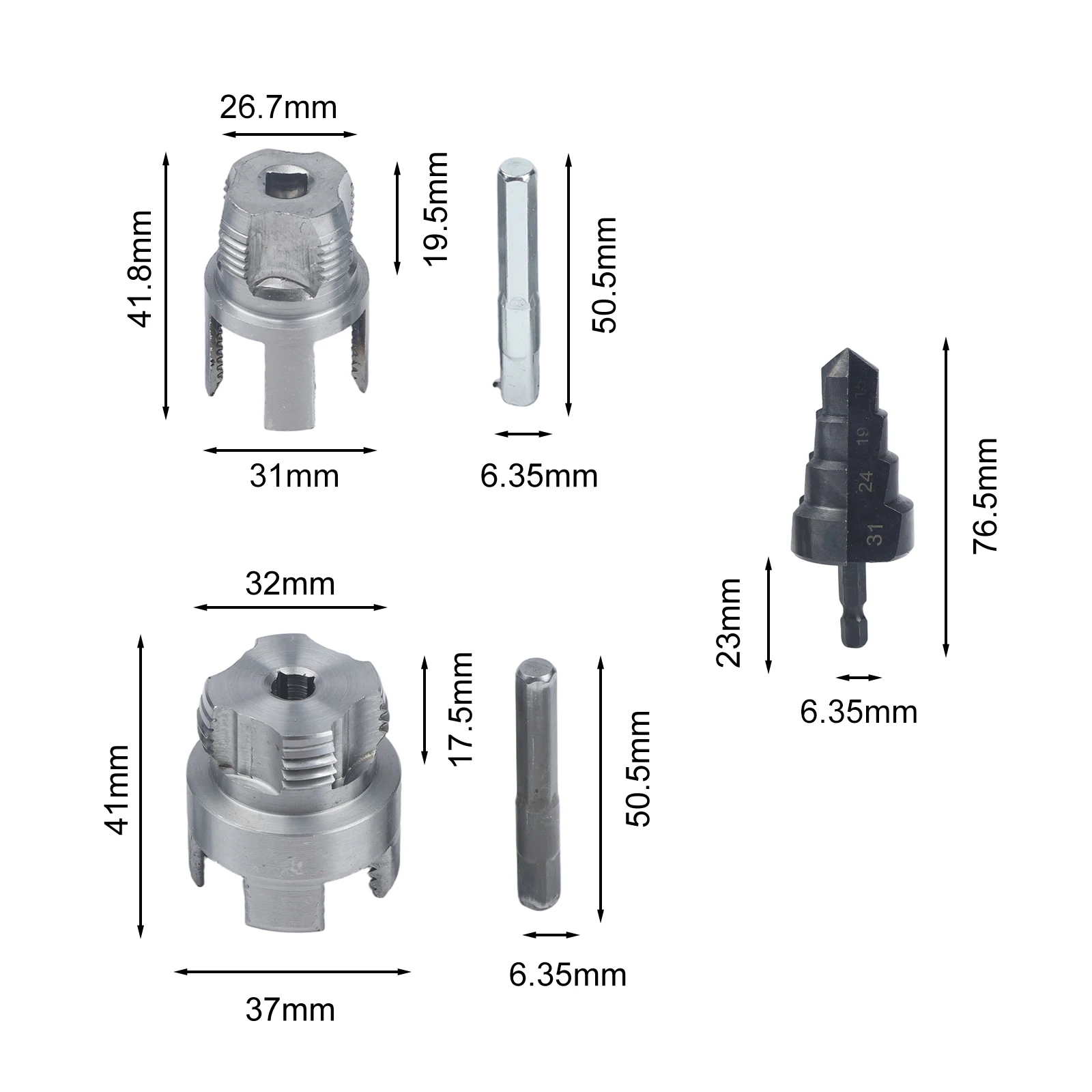 3-in-1 Pipe Threader Kit Internal External Cutter Reamer Step Drill Bit Set For 1/2 3/4 Inch Metal Plastic Plumbing Tools