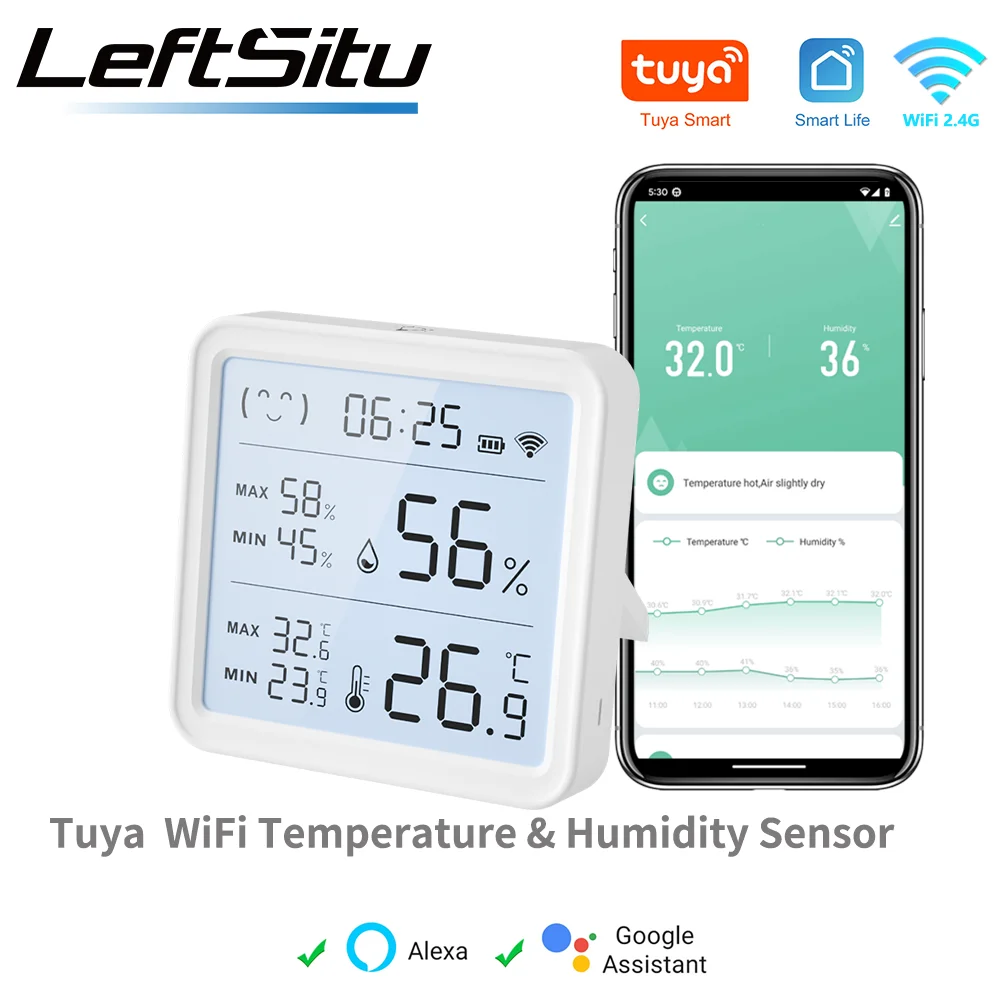 Tuya WiFi Temperature Humidity Sensor For Smart Home Backlight Hygrometer Thermometer Compatible Bluetooth APP Remote Control