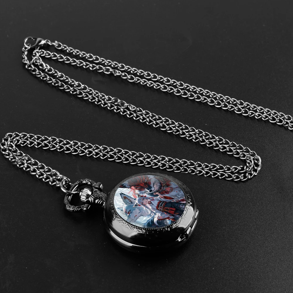 Fox Spirit Design Glass Dome Quartz Pocket Watch With Durable Chain Arabic Numeral Dial For Men And Women Creative Gifts