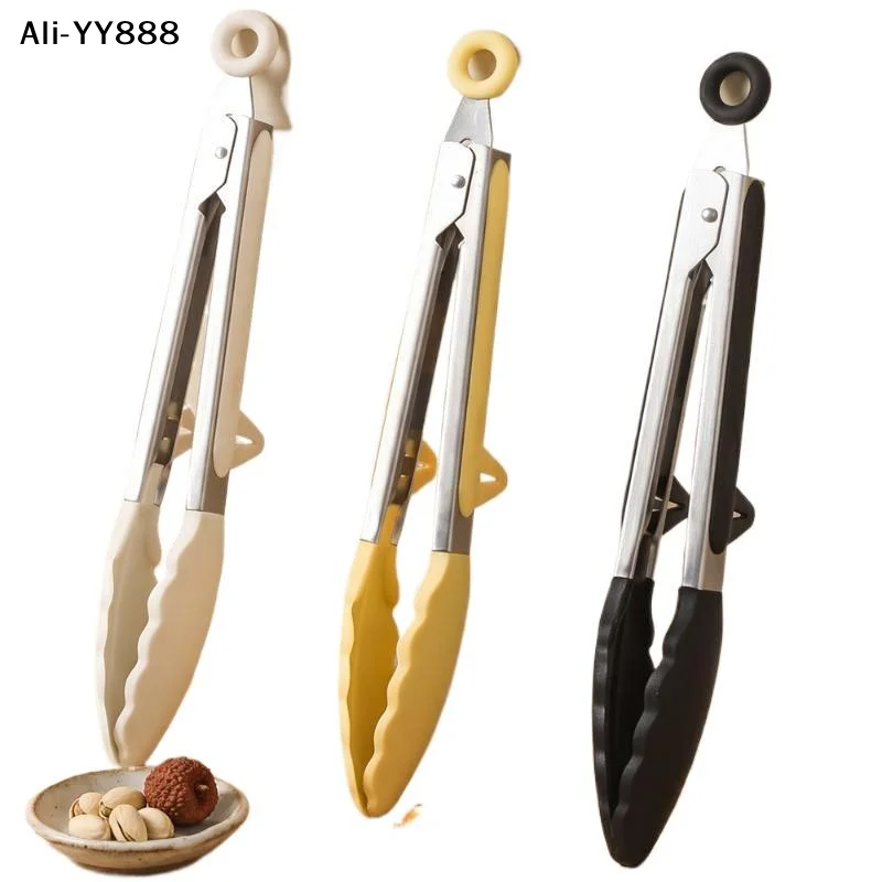 

【Y8】1Pc Silicone Stainless Steel BBQ Grilling Tong Kitchen Cooking Salad Bread Serving Tong Non-Stick Clip Clamp Tools Gadgets