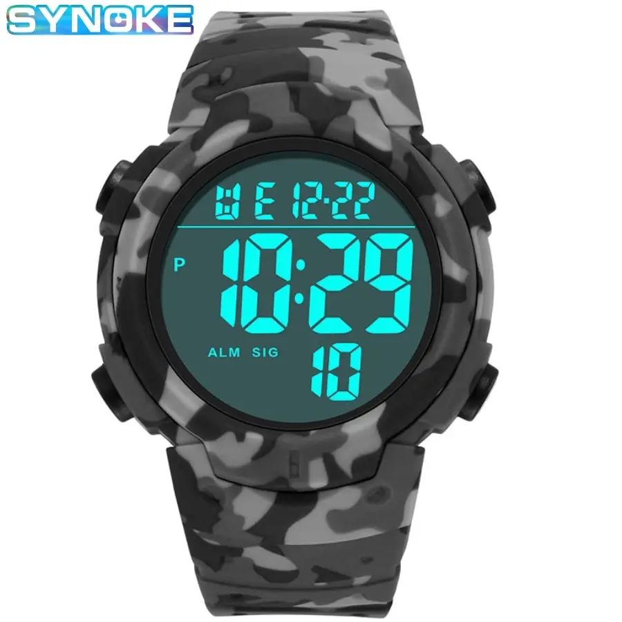 SYNOKE Outdoor Military Digital Watch For Men Fashion Retro Men Watch Sports Waterproof Men Watch Multifunctional Luminous