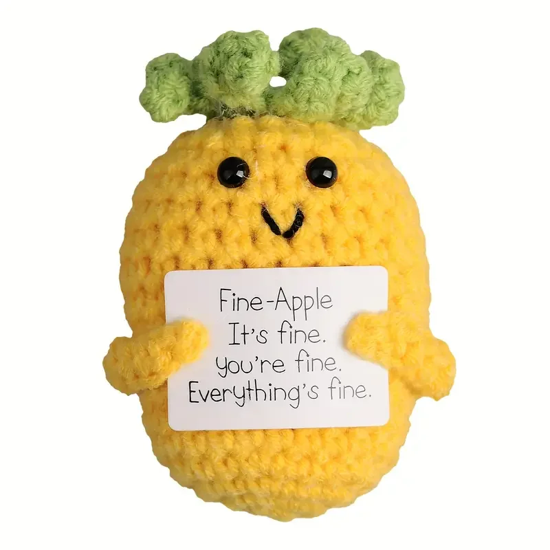 Handmade Crochet Fine-Pineapple Motivational Plush, Fabric Collectible Doll for Party Decor, Adorable Positive Energy Ornament