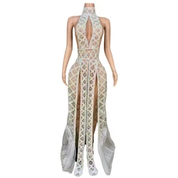 Mesh Ab Parel Backless Jurk Voor Vrouwen Sexy Night Queen Party Drag Dance Kostuum Club Carnaval Podiumkleding