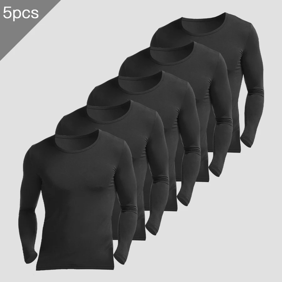 

5 шт. мужской осенне-зимний тонкий термотоп, базовое нижнее белье с круглым вырезом, базовый слой с длинными рукавами