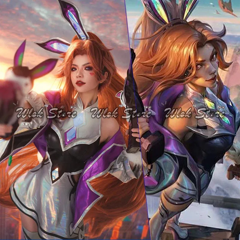 

Game LOL Miss Fortune Cosplay Battle Bunny Costume Wig The Bounty Hunter Cosplay Dress Coat Heels Shoes Halloween Party Uniforms