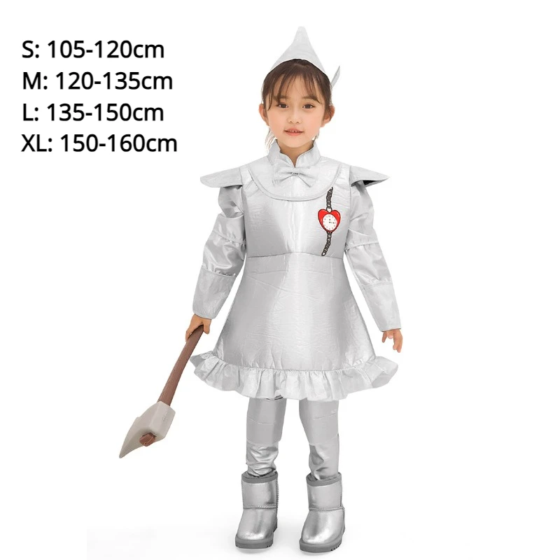 Halloween Tin Man Costume for Men Kids Adult Parent-Child Role Play Carnival Party Tinman Outfit Cosplay Fancy Dress Up