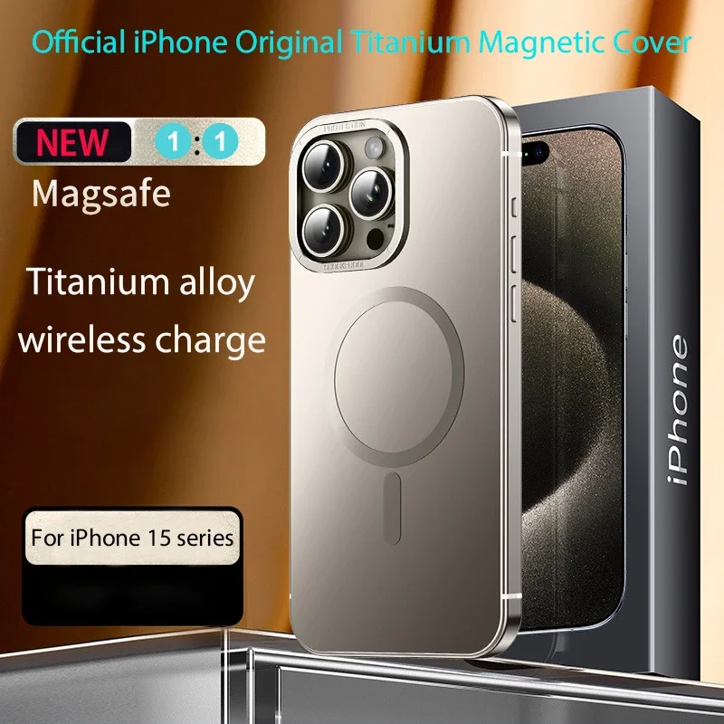 Raw Titanium fram Case For iphone15 Pro Max Magnetic MagSafe Wireless charge Metal frosting Original color Protective Back Cover