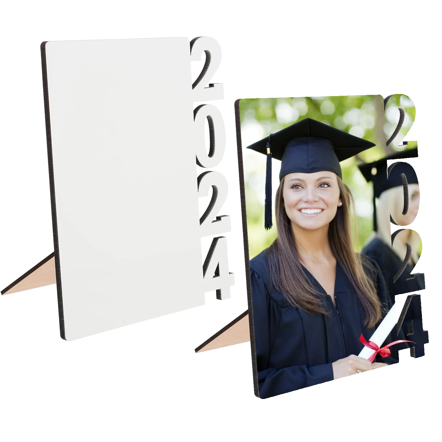 2sets Sublimation Blanks Photo Frame 2024 New Year Picture Frame 2024 Graduation  Frame Hardboard Photo Frame DIY Personalized