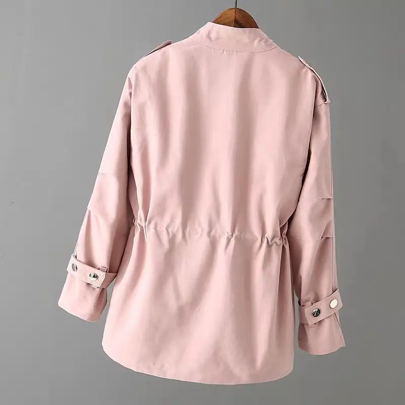 AW Women's Windbreaker Autumn New Korean Wild Loose Stand-Collar Fashion Pink Jacket Female Student Windbreaker Coat Lining