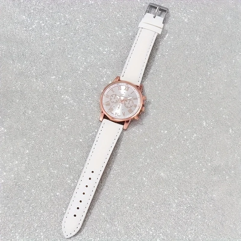 Mulheres L Fashion relógio de quartzo, analógico, couro PU, relógio de pulso, conjunto de joias borboleta, presente para a mãe, 6 peças