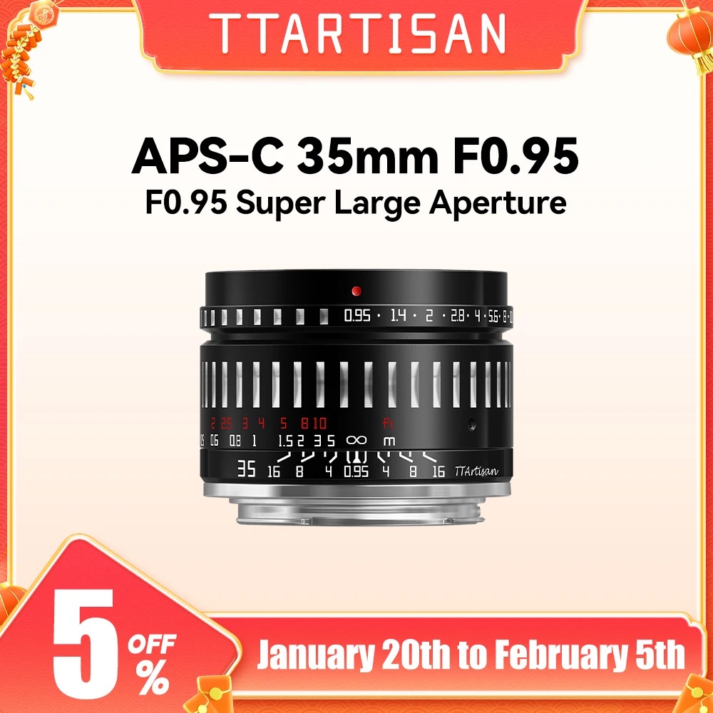 TTArtisan 35mm F0.95 Large Aperture Prime Lens for Sony E Mount Fujifilm X Canon M Canon RF-S Leica L Nikon Z  Camera