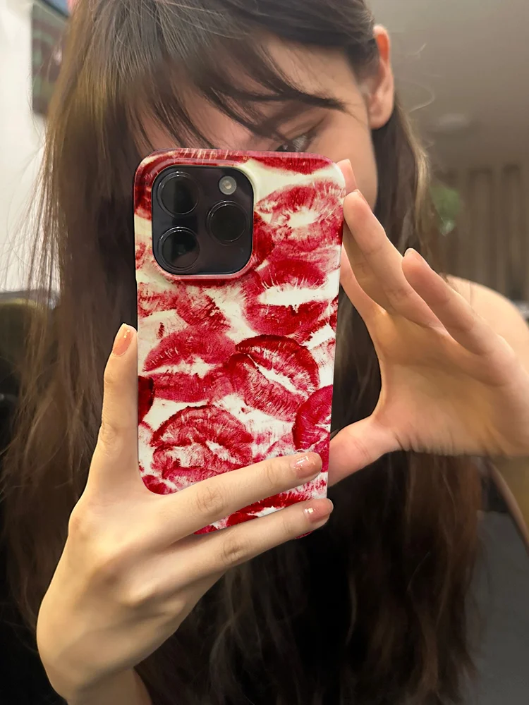Полноэкранный чехол Ins с романтической красной губной помадой и принтами поцелуев для iPhone 16, 15, 14, 13 Pro Max 12, 11, задняя крышка Полноэкранный чехол Ins с романтической красной губной помадой и принтами поцелуев для iPhone 16, 15, 14, 13 Pro Max 12, 11, задняя крышка