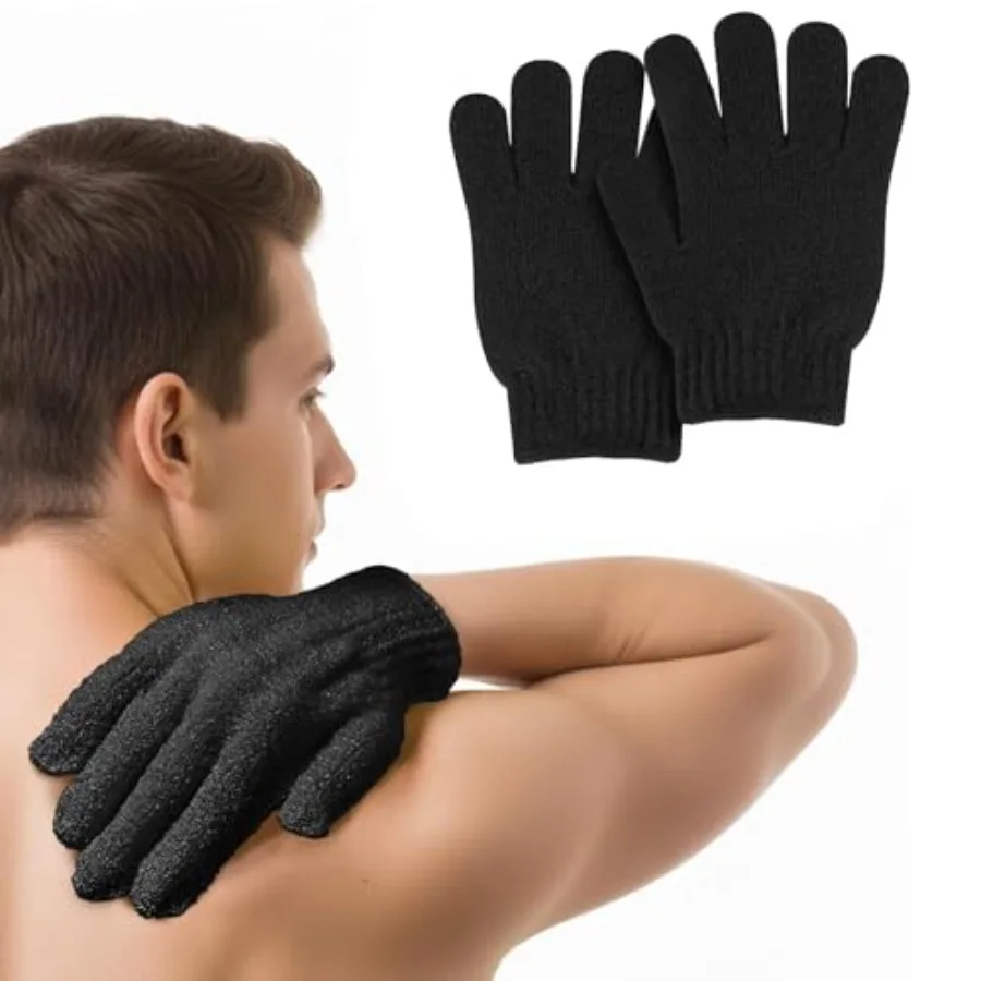 2 PCS Bath Glove Use Loofah Sponge Exfoliating Body Scrubber Deep Cleansing Removes Dead Skin Black