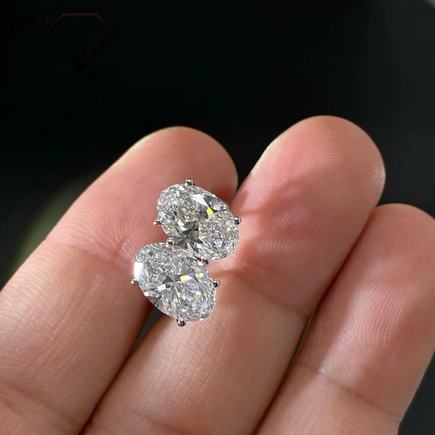 

LuxuryShine Oval Cut Lab Grown Diamond Stud Earrings VVS2/VS1 Clarity D-F Color 18K Gold custom Jewelry Festival Gift