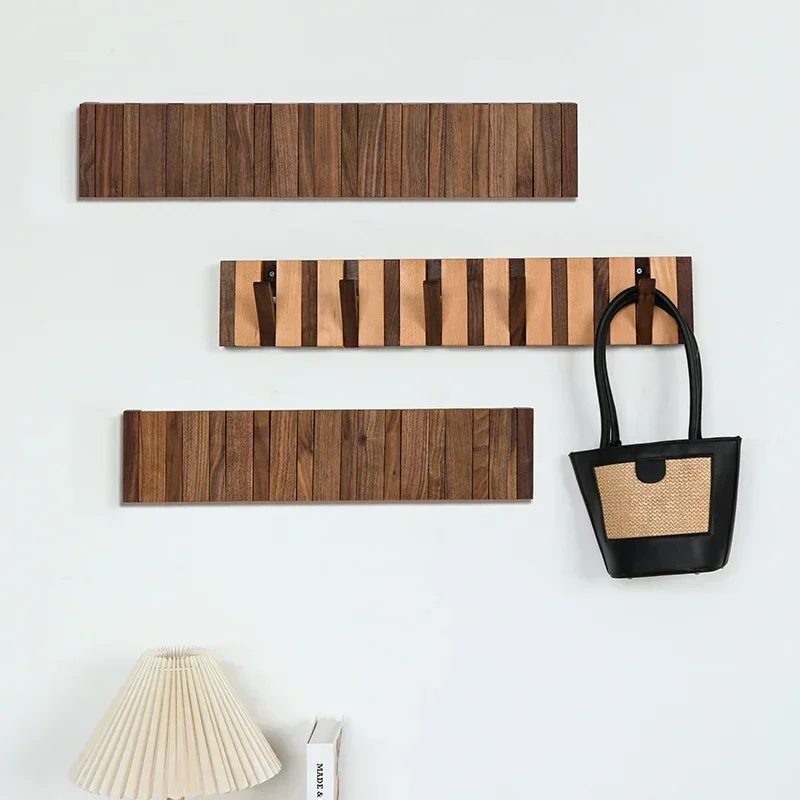 New Solid Wood Wall Coat Rack No Punching Entryway Hats Keys Organizer Hanger With Hooks For Hallway