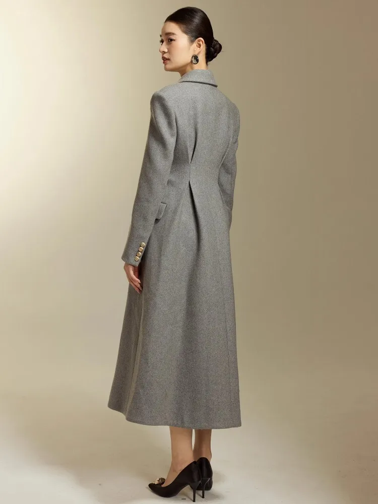 Autumn Top Quality Women Wool Blends Office Lady Sashes Woolen Coat Shoulder Padded Winter Trench Mid-Calf Long Party Outerwear