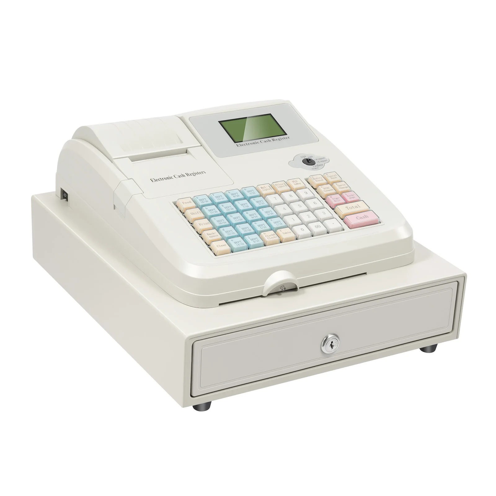 Caixa registradora para pequenas empresas, caixa de gaveta de dinheiro com fechadura, 8 display duplo digital, 48 teclas, sistema de varejo pos de supermercado de restaurante